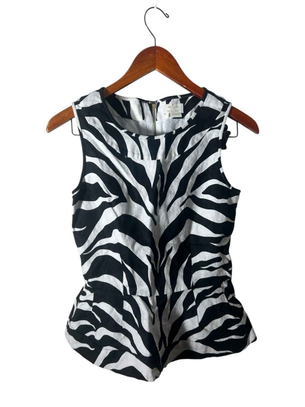 Kate Spade Randi Zebra Black White Linen Peplum Top Size 2